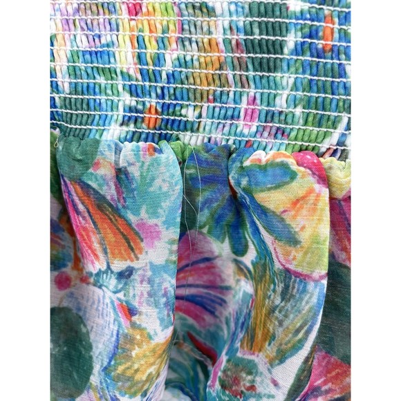 ASTR The Label XL Green Pink Blue Floral Smocked Sleeveless Dress Flutter Sleeve - Picture 9 of 12